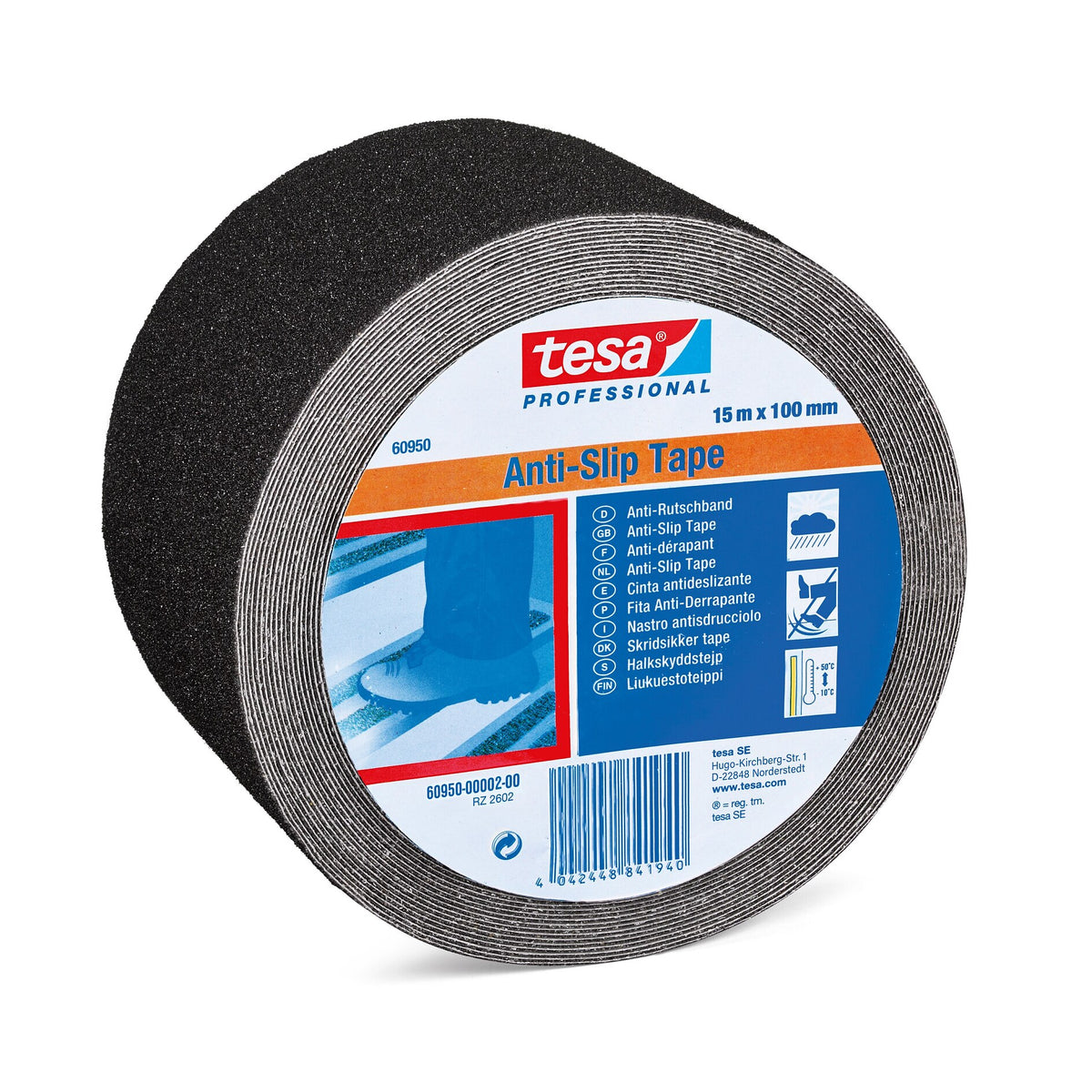 tesa Professional 60950 / 60952 Black Anti-Slip Tape, 15 m x 100 mm