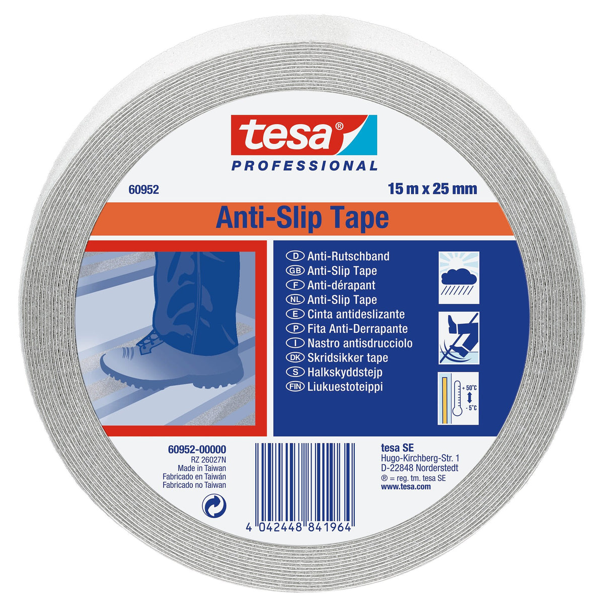 tesa Professional 60950 / 60952 Transparent Anti-Slip Tape, 15 m x 25 mm