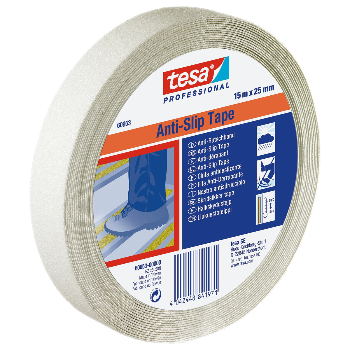 tesa Professional 60953 Fluorescent Anti-Slip Tape, 15 m x 25 mm, neon yellow
