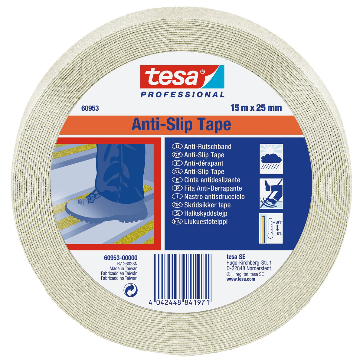tesa Professional 60953 Fluorescent Anti-Slip Tape, 15 m x 25 mm, neon yellow