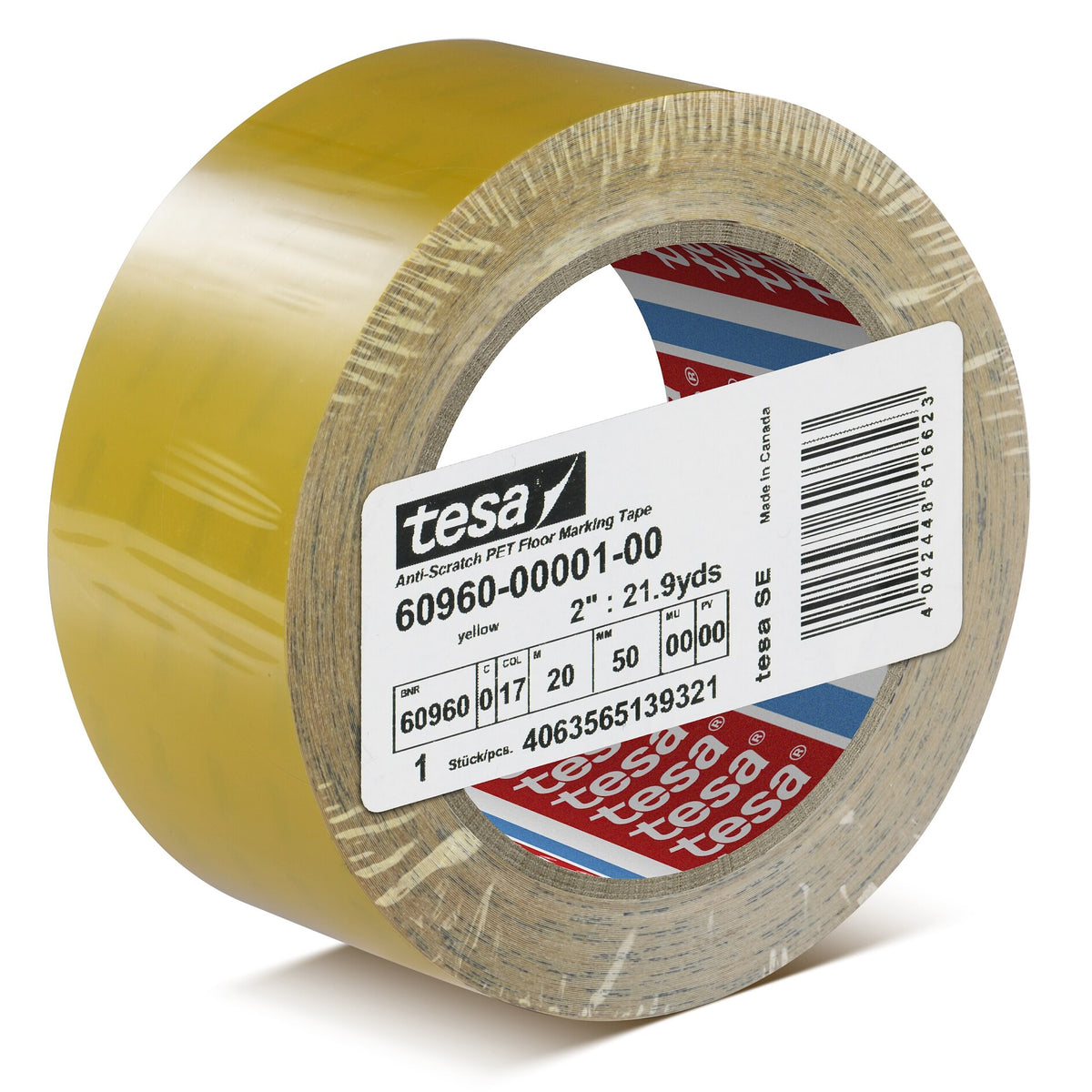 tesa 60960 Scratch-Resistant PET Floor Marking Tape, 20 m x 50 mm, yellow