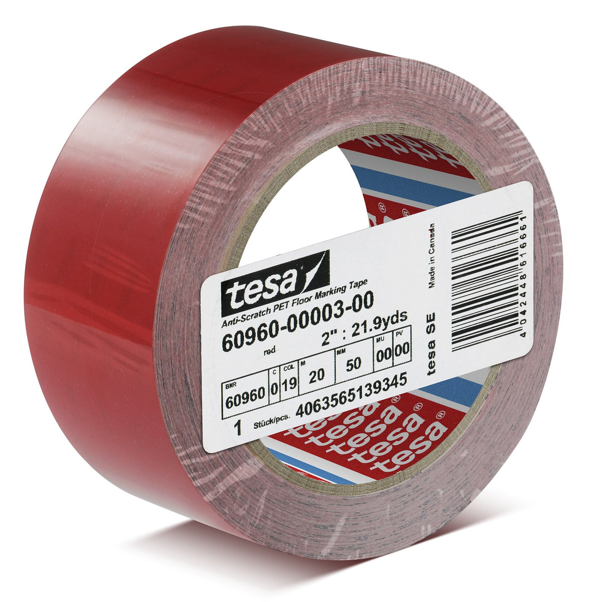 tesa 60960 Scratch-Resistant PET Floor Marking Tape, 20 m x 50 mm, red