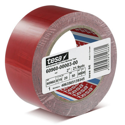 tesa 60960 Scratch-Resistant PET Floor Marking Tape, 20 m x 50 mm, red