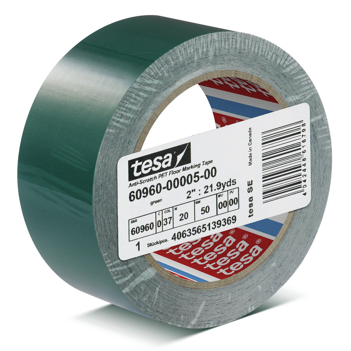 tesa 60960 Scratch-Resistant PET Floor Marking Tape, 20 m x 50 mm, green