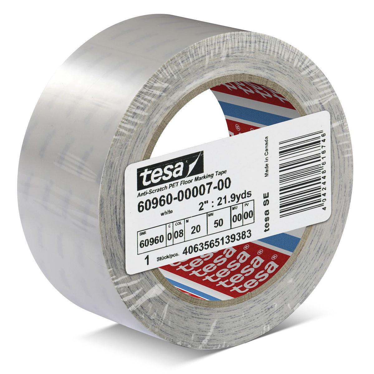 tesa 60960 Scratch-Resistant PET Floor Marking Tape, 20 m x 50 mm, white