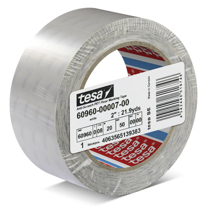 tesa 60960 Scratch-Resistant PET Floor Marking Tape, 20 m x 50 mm, white