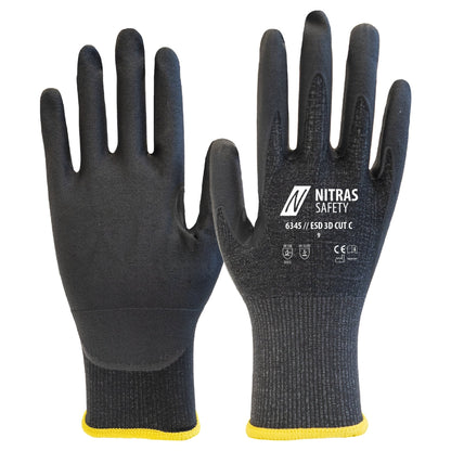 NITRAS ESD 3D CUT C, Schnittschutzhandschuhe, anthrazit / schwarz