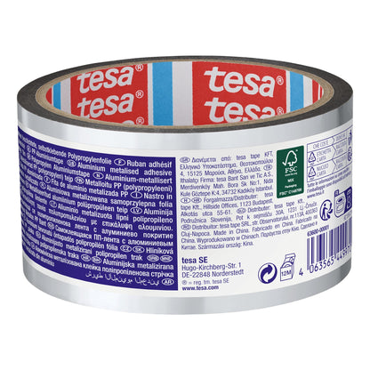 tesa 63600 Aluminum-Coated PP Adhesive Tape, 30 m x 50 mm, aluminum-white