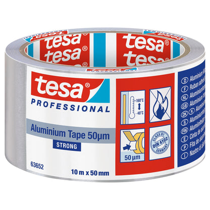 tesa Professional 63652 Extra-Strong Aluminum Tape, Silver-Gray, 10 m x 50 mm
