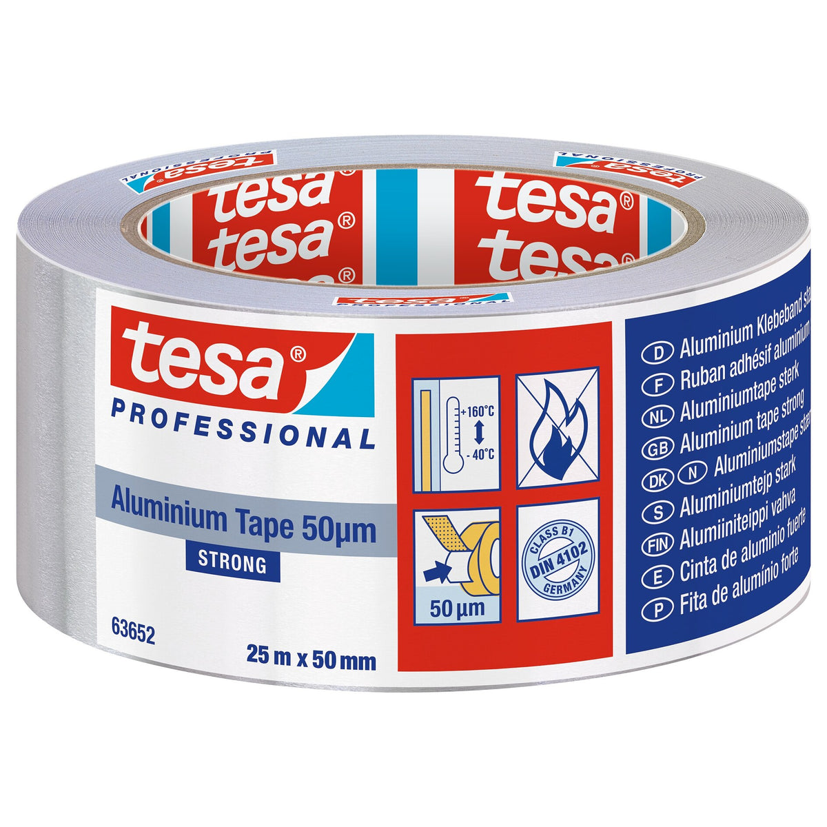 tesa Professional 63652 Extra-Strong Aluminum Tape, Silver-Gray, 25 m x 50 mm