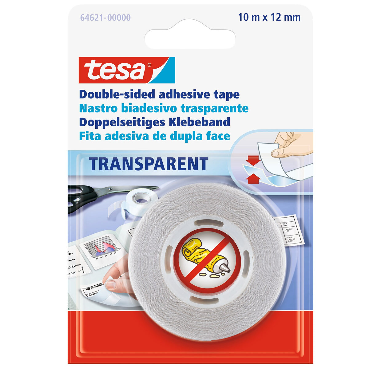 tesa Double-Sided Adhesive Tape, 10 m x 12 mm
