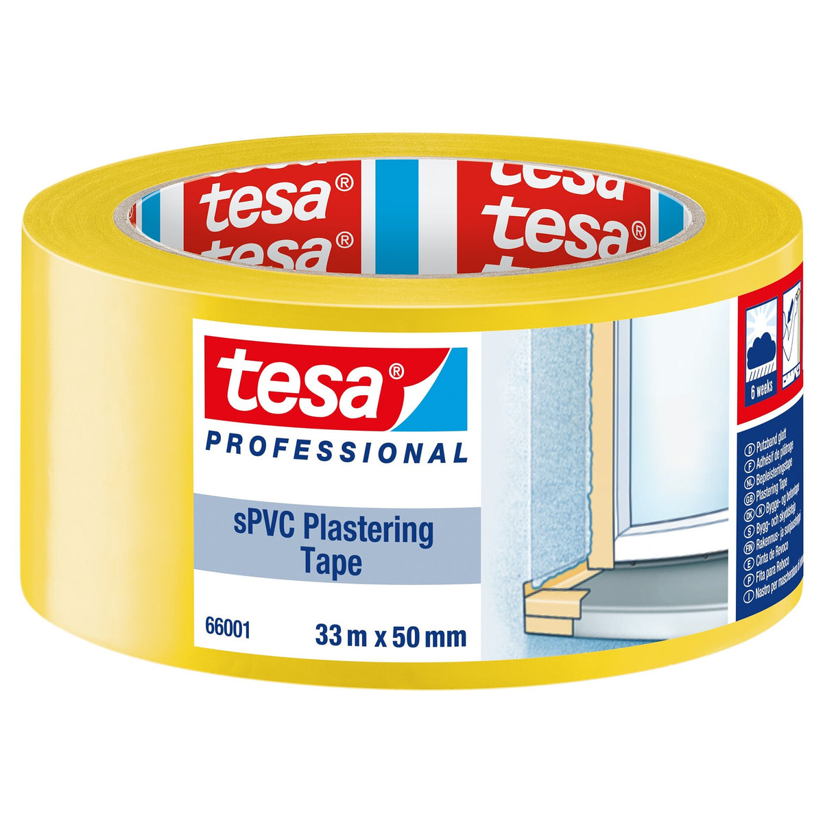 tesa Professional 66001 Smooth sPVC Plastering Tape, Yellow, 33 m x 50 mm