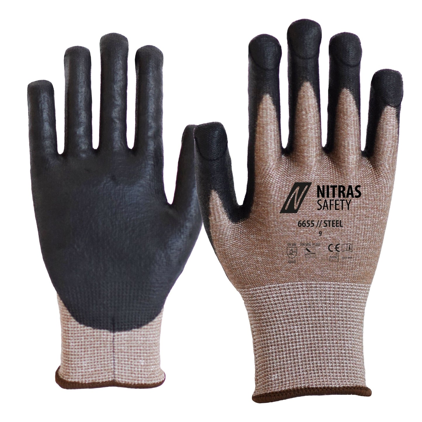 NITRAS STEEL, Stichschutzhandschuhe, braun / schwarz