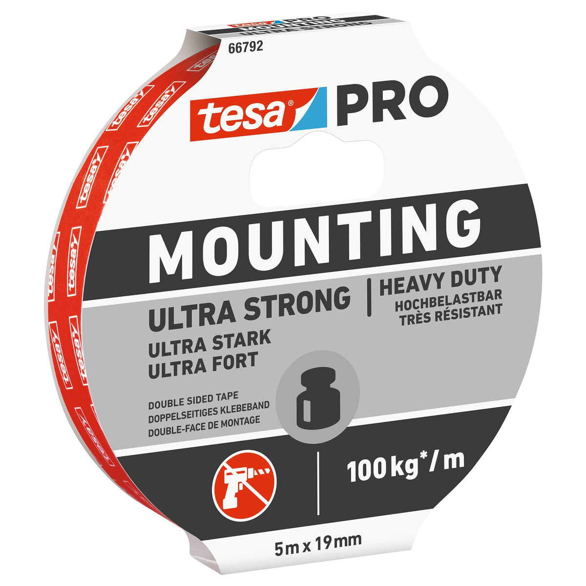 tesa PRO 66792 Mounting Ultra Strong Mounting Tape, White, 5 m x 19 mm