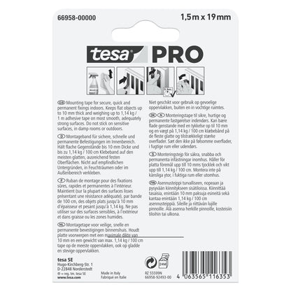 tesa PRO 66958 Mounting Universal Multi-Purpose Mounting Tape, white, 1.5 m x 19 mm