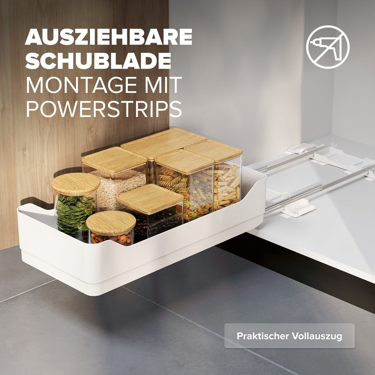 tesa Telescopic Pull-Out Shelf for the Kitchen, White – Product Features