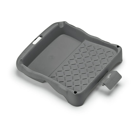 Die Nölle Profi Brush Farbwanne 21 x 22 cm aus Regranulat, ideal für Malerarbeiten, verfügt über ein strukturiertes Gitter für Rollen und ein Farbfach. Abgebildet auf weißem Hintergrund. Marke: Nölle Profi Pinsel Bürsten- & Pinseltechnik e.K.