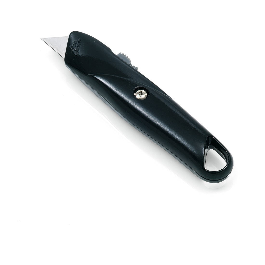 The Nölle Profi Brush multi-purpose knife (15.5 cm) from Nölle Profi Brush Bürsten- & Pinseltechnik e.K. is shown with a black handle, sharp retractable silver blade, central screw, and end hole for hanging or attaching.