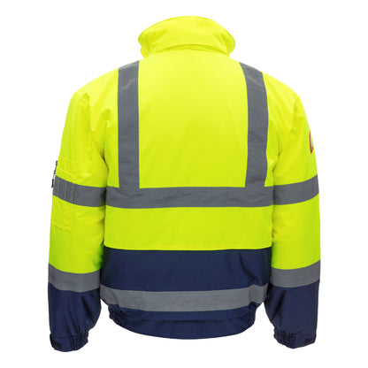 NITRAS MOTION TEX VIZ, high-visibility pilot jacket, neon yellow / navy blue
