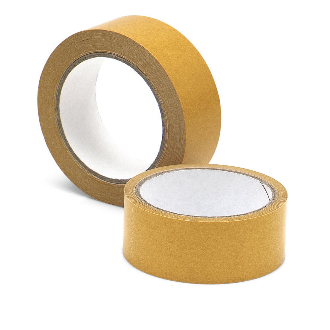 Two rolls of Nölle Profi Brush carpet tape (25 m x 50 mm, strong and durable) from Nölle Profi Brush brush & paintbrush technology e.K., one upright and one flat, perfect for professional carpet installation, on a white background.