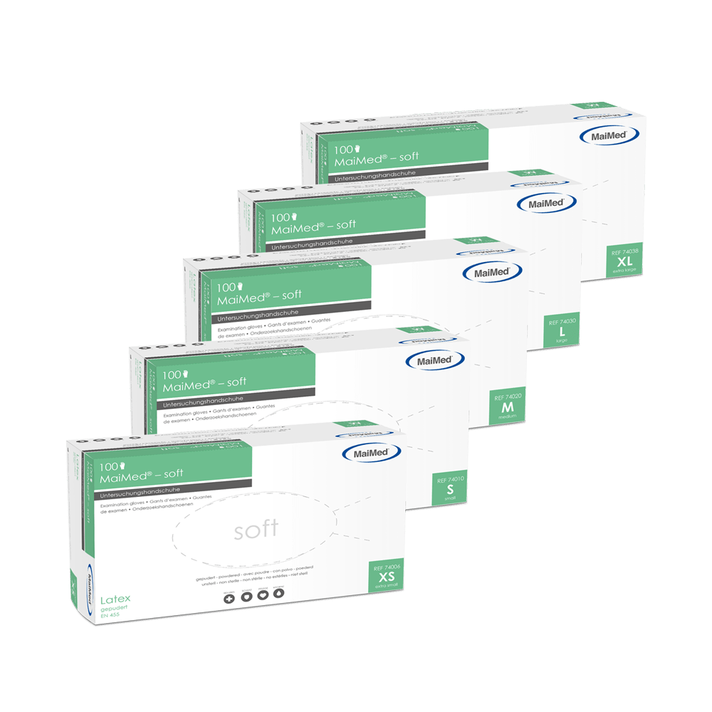 MaiMed-soft Latex-Untersuchungshandschuhe unsteril, gepudert zu 100 St./Box