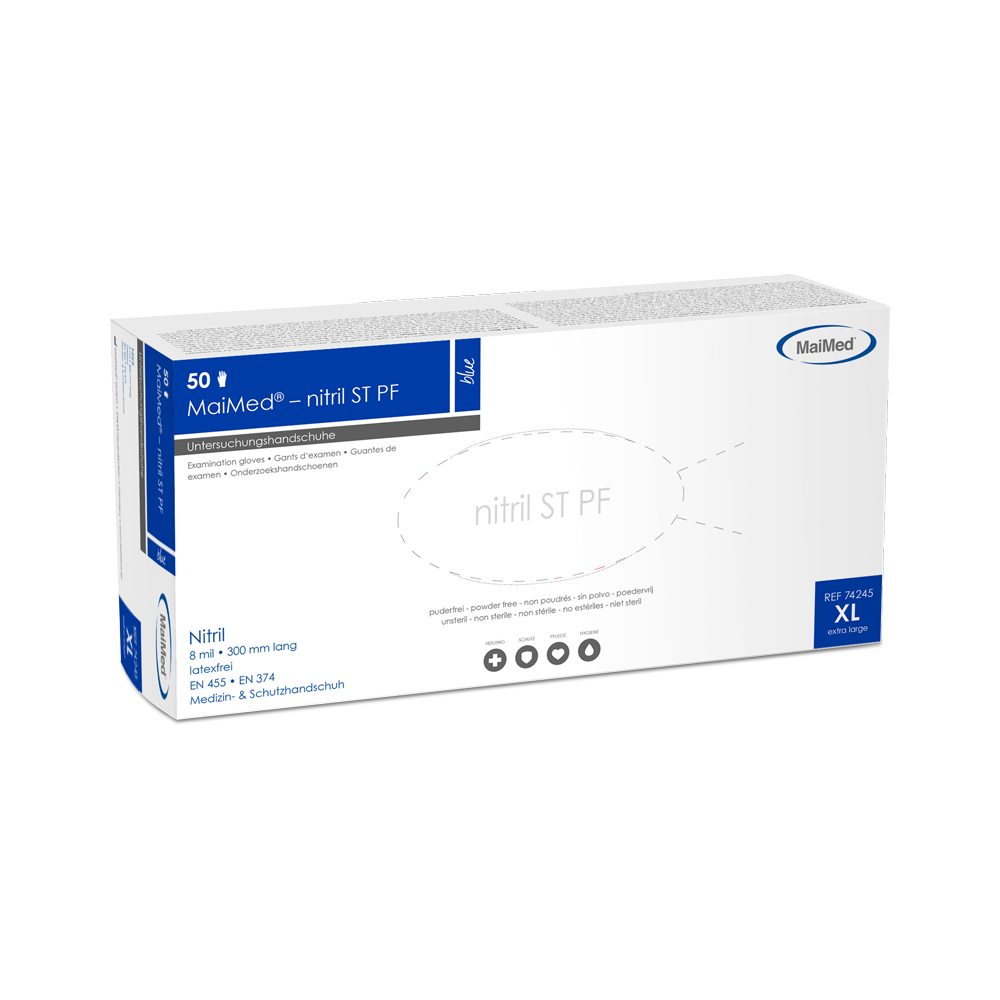 MaiMed-nitrile blue, non-sterile protective gloves, powder-free, thickness 8mil 50 pieces/box