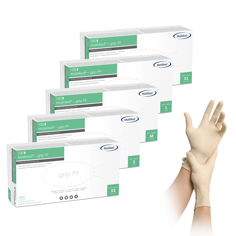 MaiMed-grip PF, non-sterile, powder-free latex examination gloves