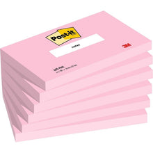 Ein Stapel von sechs rosafarbenen Post-it® Notizzetteln (76 x 127 mm, 100 Blatt/Block, 100% PEFC) der 3M Deutschland GmbH, wobei jeder Block oben das "Post-it"-Logo und unten rechts den Schriftzug "3M" trägt.