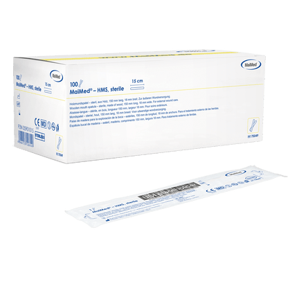 MaiMed - HMS sterile wooden mouth depressor, 15cm long, 100x1 pcs. sterile packed | Box (100 pieces)