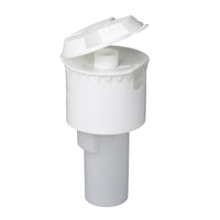 The 20-ml white dosing cap from Diversey Deutschland GmbH & Co. OHG is a white plastic dosing cap with a flip-top designed for 2-liter bottles and 1-liter EXACT dosing bottles; shown here partially open with the inner nozzle visible. Functional design, sold in a carton (6-pack) against a white background.