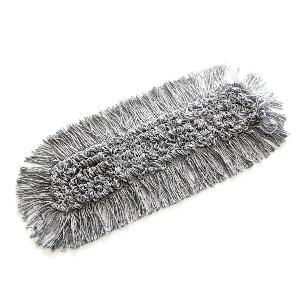 The TASKI Jonmaster Allround Mop by Diversey Deutschland GmbH & Co. OHG is a rectangular gray mop head with thick, twisted microfiber strands and a fringe edge for efficient cleaning, depicted on a white background.