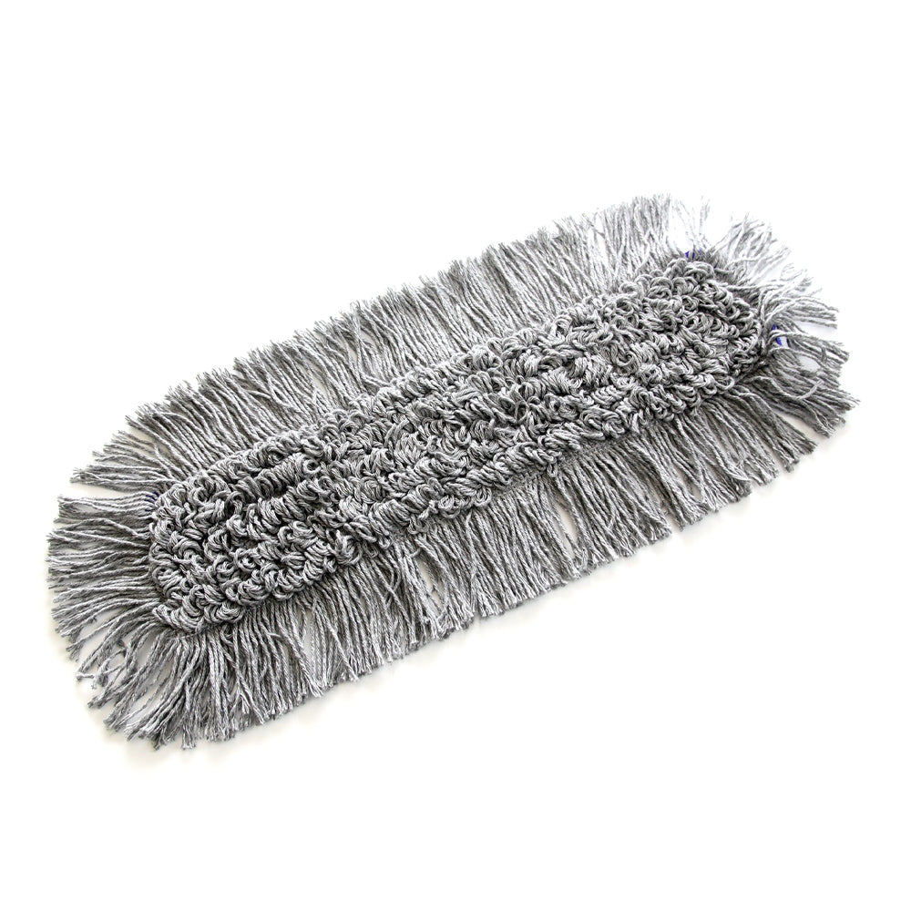The TASKI Jonmaster Allround Mop from Diversey Deutschland GmbH & Co. OHG is a rectangular gray mop head with fringed edges and a central woven microfiber section, shown flat on a white background for efficient cleaning.