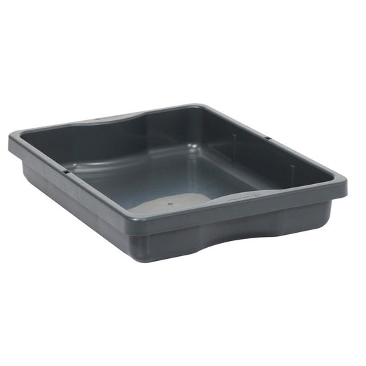 Die TASKI Schublade von Diversey Deutschland GmbH & Co. OHG ist eine schwarze rechteckige Kunststoffschale mit flachen Seiten und glatter Innenseite, ideal als langlebige Aufbewahrungslösung, abgebildet auf weißem Hintergrund.