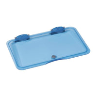 The TASKI lid for bag frames from Diversey Deutschland GmbH & Co. OHG (7517265, 1 piece) is a sturdy, rectangular, blue-translucent plastic lid with metal clips and two plastic handles, shown flat against a white background.