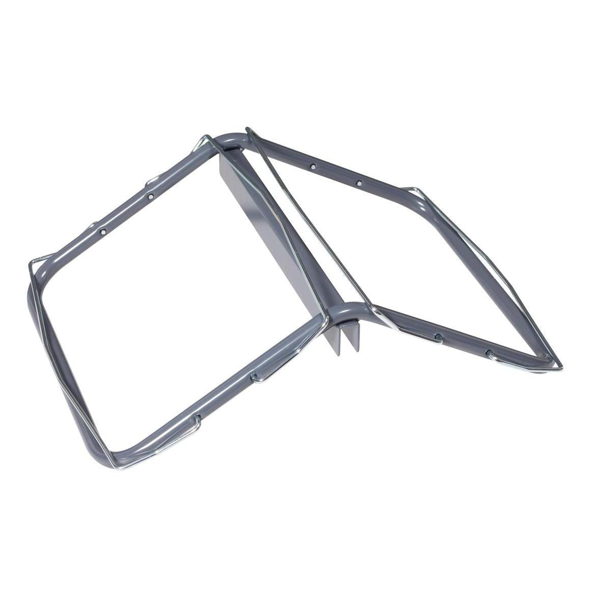 The TASKI bag frame, angled, from Diversey Deutschland GmbH & Co. OHG, is rectangular with a central hinge and rounded corners. It features several holes and a raised rim all around for ergonomic, manual operation. Package: 1 piece.