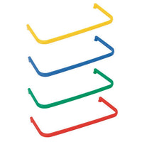 The TASKI color-coded bucket handle from Diversey Deutschland GmbH & Co. OHG, compatible with 7- and 12-liter buckets (7517242, 7517299), comes in yellow, blue, green, and red, with a curved rectangular shape and rounded corners. Package: 1 piece.