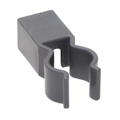 The TASKI bag holder from Diversey Deutschland GmbH & Co. OHG is a gray plastic clip with a rectangular base and a U-shaped opening, designed to be mounted on aluminum profiles in waste management systems and featuring gentle curves to hold cylindrical objects.