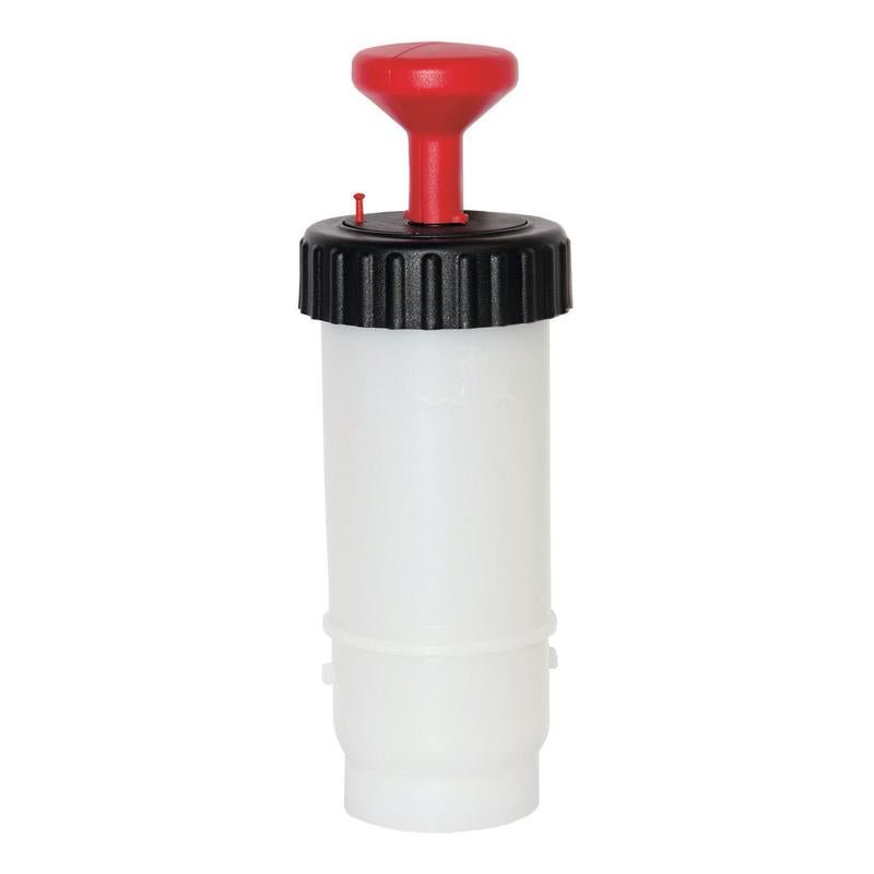 The TASKI VersaPlus 2.0 Bottle 0.6 L red from Diversey Germany is a practical pressure bottle (600 ml) with a black screw cap and red handle - ideal for professional cleaning, with a red button on the lid for easy use.