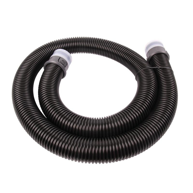 The TASKI AERO BP 1.5-meter vacuum hose from Diversey Deutschland GmbH & Co. OHG features a black reel with two gray connectors and is designed for use with the TASKI Aero BP vacuum cleaner. One piece per package, shown on a white background.