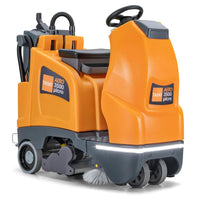The TASKI AERO 3500µicro B from Diversey Deutschland GmbH & Co. OHG is a compact, battery-powered, ride-on micro sweeper-vacuum with wheel drive, a seat, a steering wheel, cleaning brushes, and storage compartments. Batteries included (external charger not included).