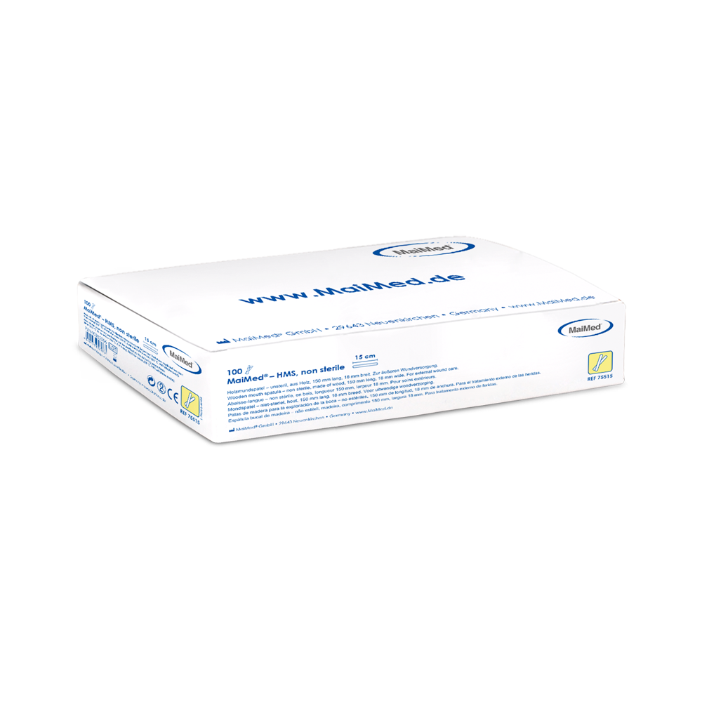 MaiMed - HMS unsteril Holzmundspatel, 15cm lang, 100 St./Box | Box (100 Stück)