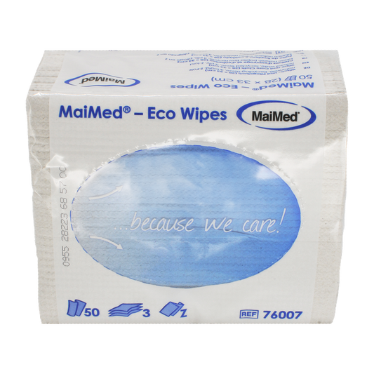 MaiMed- Eco Wipes - Wisch-& Pflegetuch, 28x33cm Recycling-Tissue, naturweiß, 3-lagig, 50 St./Pack | Packung (50 Stück)