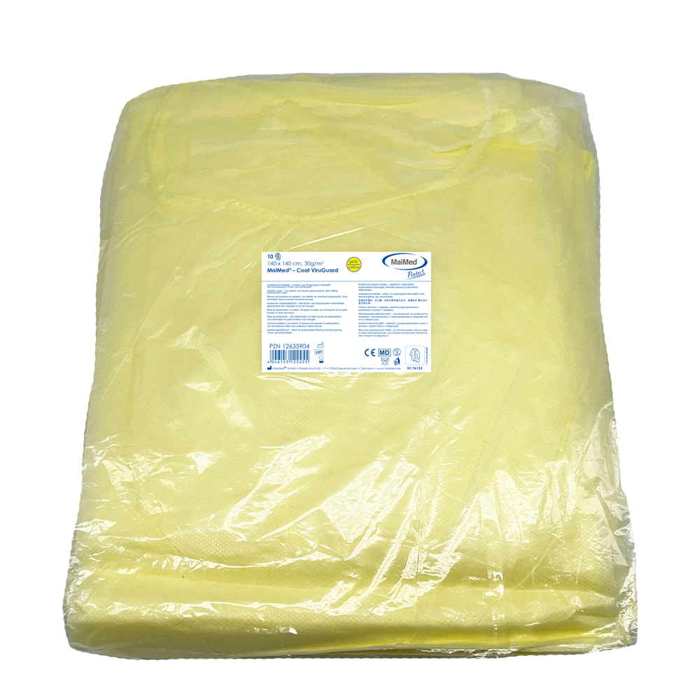 MaiMed-Coat ViruGuard, protective gown made of fleece, yellow BW cuffs, 140x140cm, 10 pieces/pack Series: Protect | Pack (10 pieces)