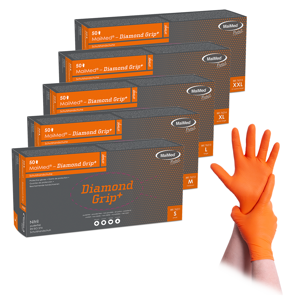 MaiMed-Diamond Grip+ orange, non-sterile, pf latex-free nitrile glove