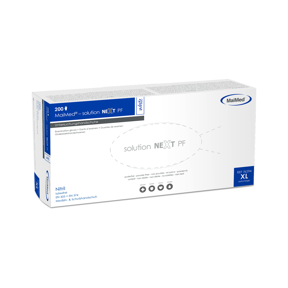 MaiMed-solution next white nitrile gloves, non-sterile, latex-free, 200 pieces/box