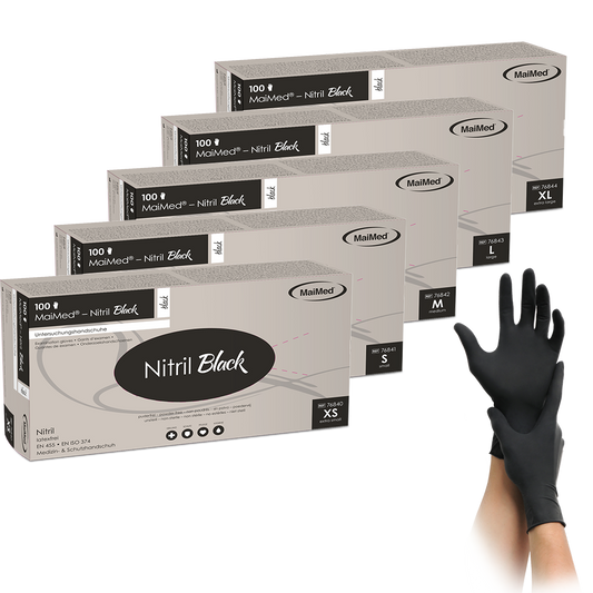 MaiMed-Nitril Black schwarz, unsteril puderfrei, Latexfreie-Handschuhe zu 100 St./Box