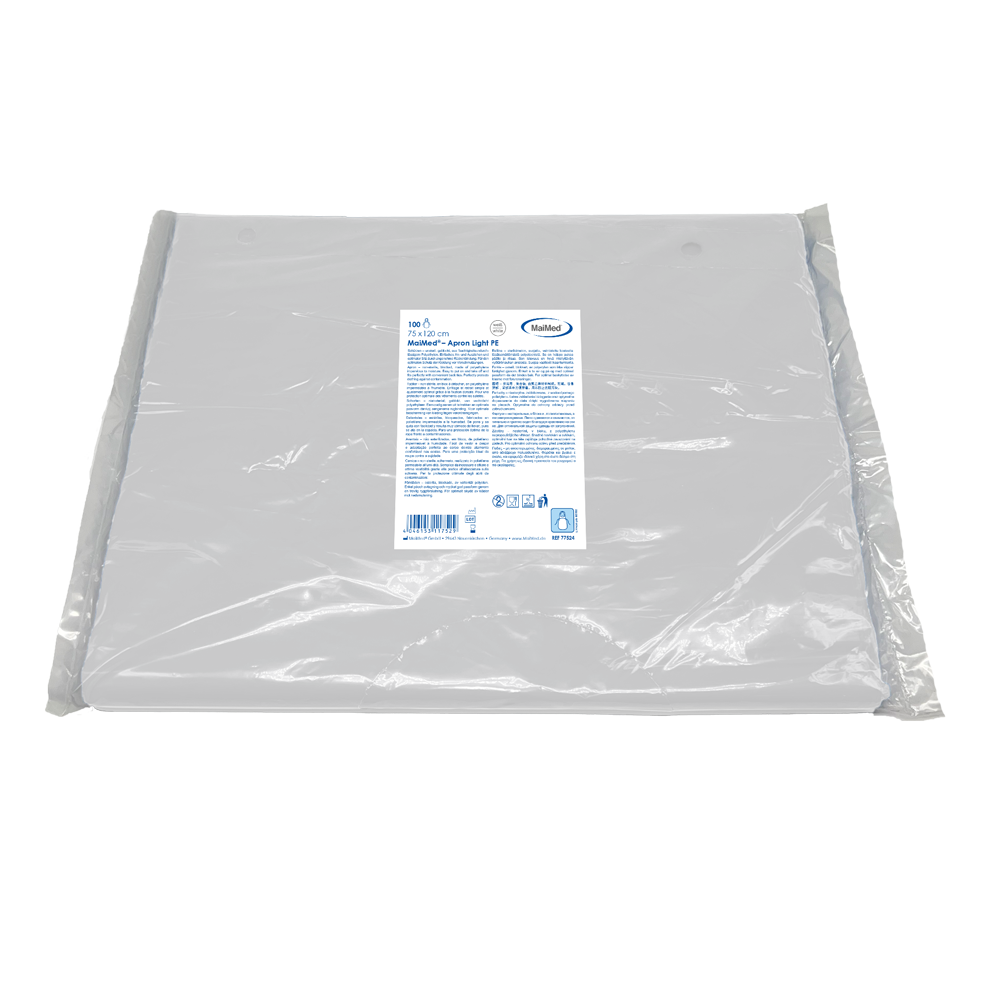 MaiMed-Apron Light PE, apron made of PE 75x120cm white, 100 pieces/pack, blocked, smooth surface | Pack (100 pieces)