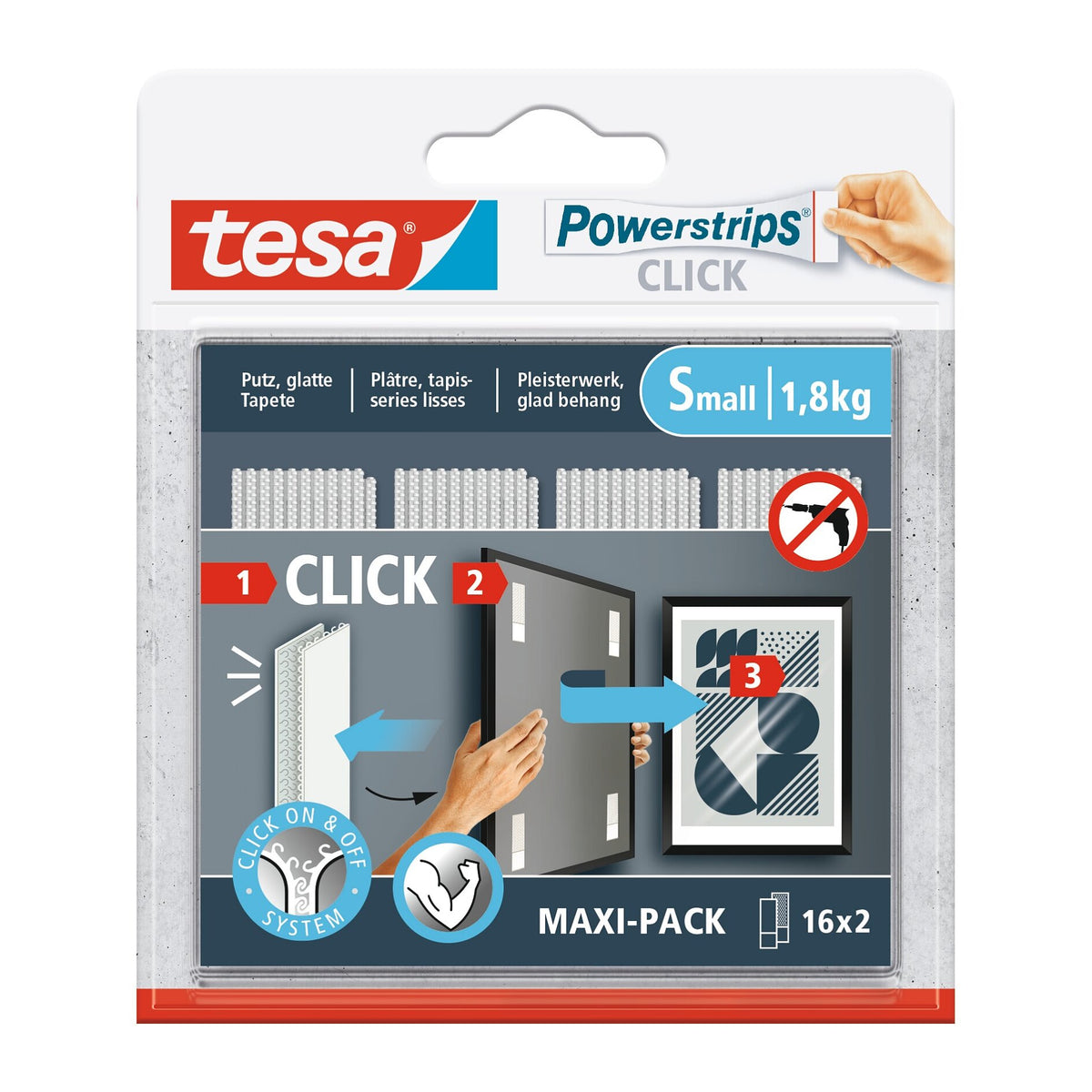 tesa Powerstrips Click Velcro Adhesive Pads, white, 1 roll, Item No. 77720-00020-00
