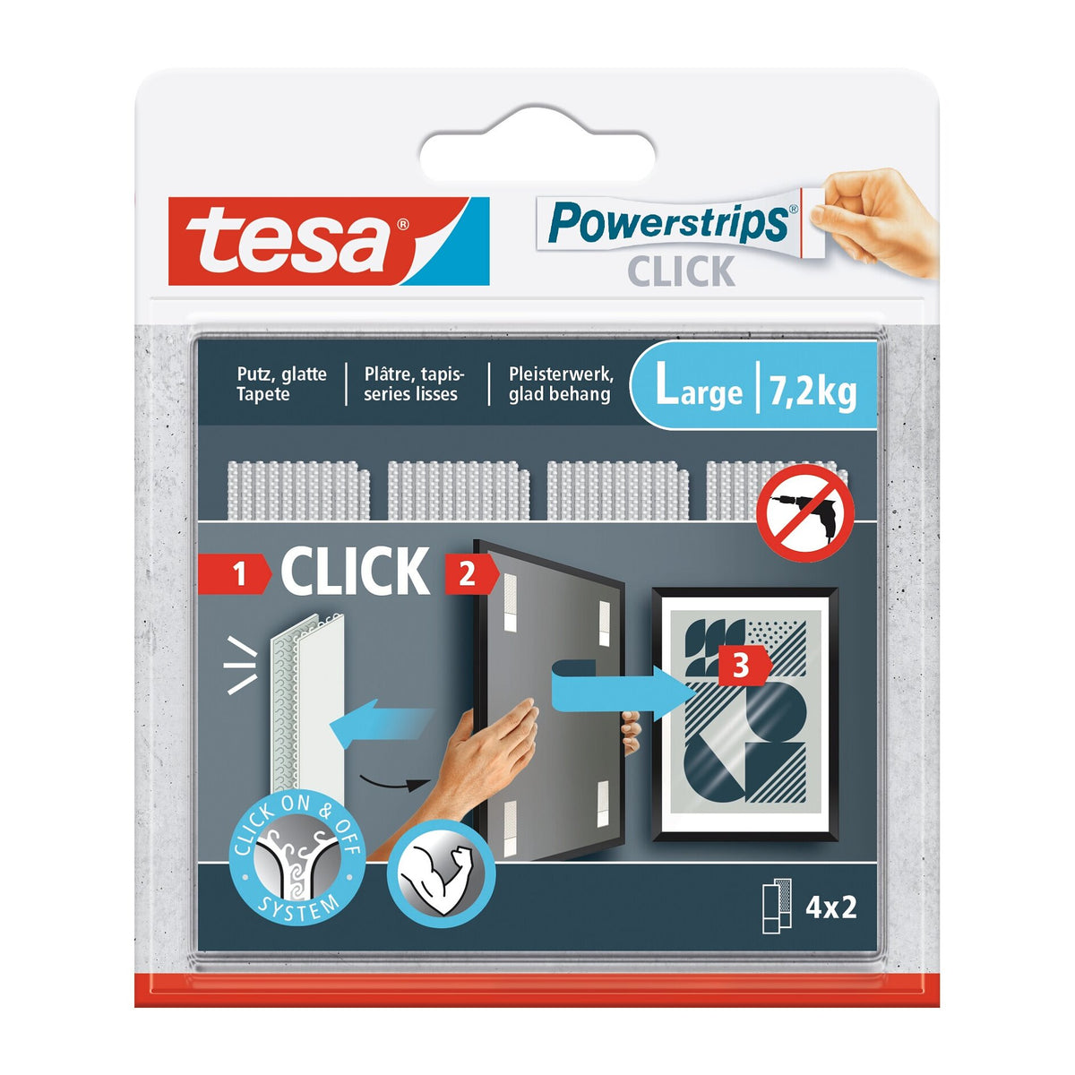 tesa Powerstrips Click Velcro Adhesive Pads, White, 4 Pairs