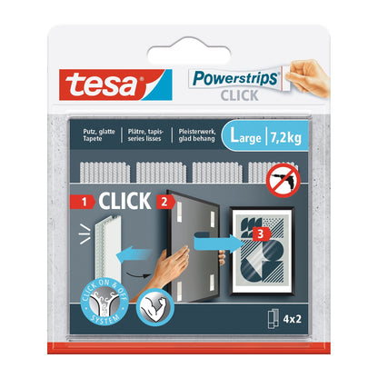 tesa Powerstrips Click Velcro Adhesive Pads, White, 4 Pairs